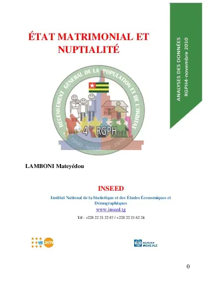 RECENSEMENT GÉNÉRAL DE LA POPULATION ET DE L'HABITAT (RGPH4)